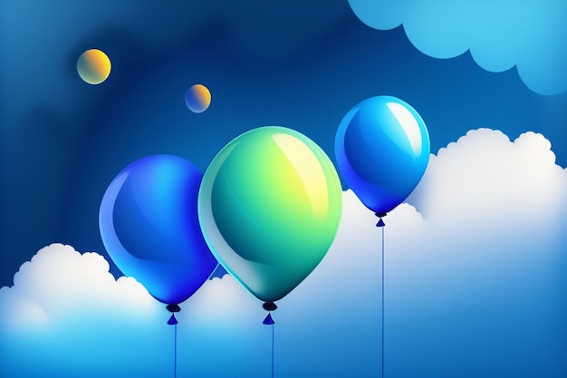 Blaue Luftballons am Himmel mit Wolken