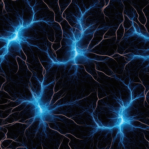 Blaue Lumineszenz Ein Neuron auf schwarzem Hintergrund Generative KI