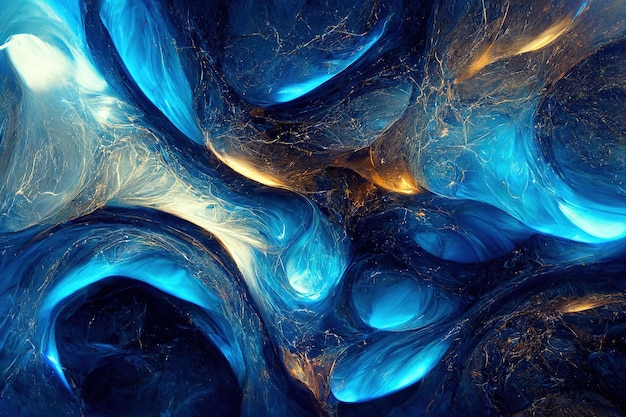 Blaue Marmorstruktur Luxuriöse abstrakte Tapete mit flüssiger Kunstfarbe