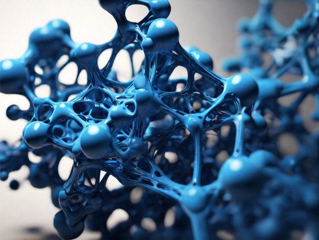 Blaue Molekülstruktur 3D-Hintergrund-Generative ai