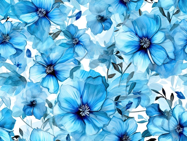 Blaue nahtlose botanische Musterblumen Illustration Tapetenhintergrunddesign Generative KI