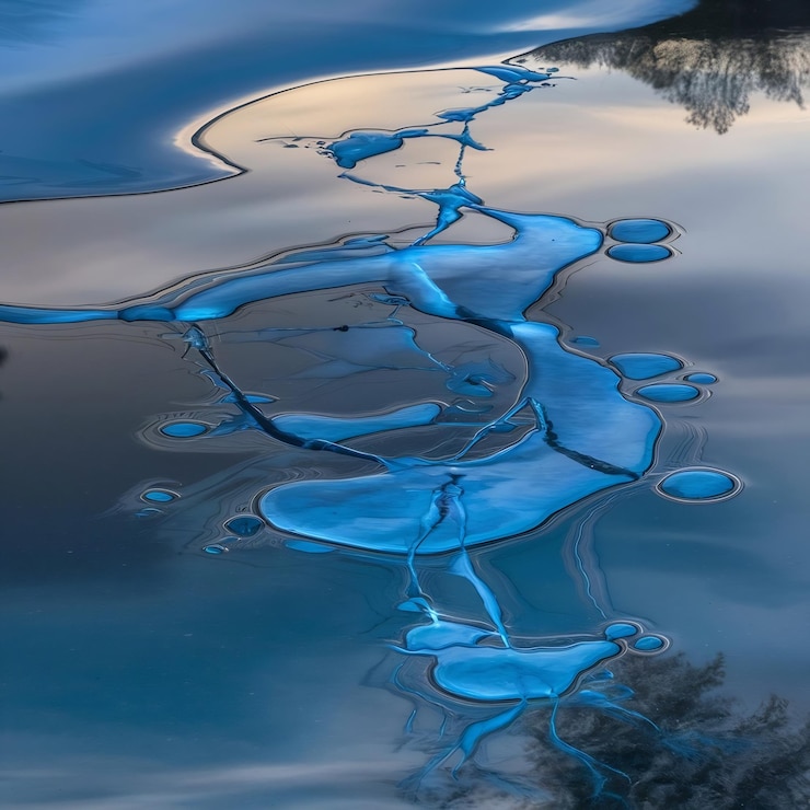 Foto blaue ölstropfen auf der wasseroberfläche