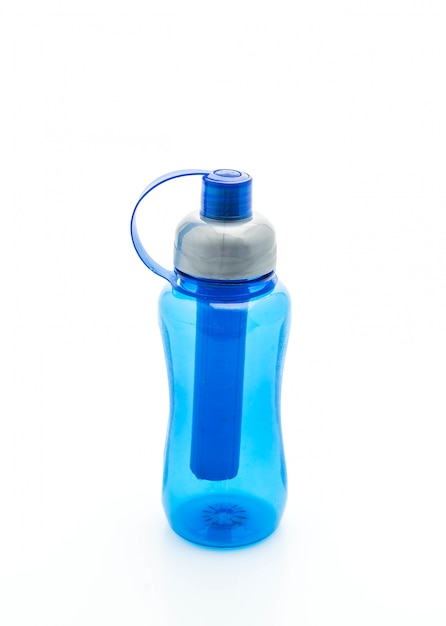 blaue Plastikwasserflasche oder -kantine