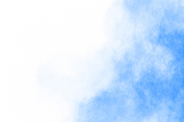 Blaue Pulverexplosion auf weißem Hintergrund. Farbige Wolke Bunter Staub explodiert. Malen Sie Holi.