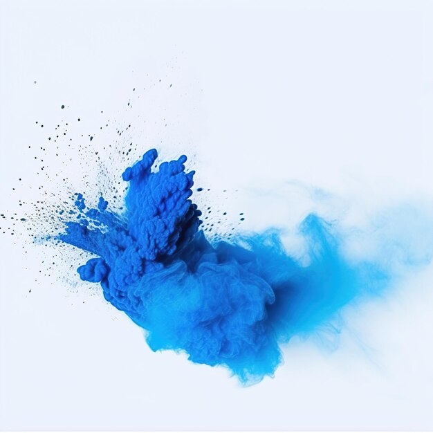 Blaue Pulverexplosion auf weißem Hintergrund