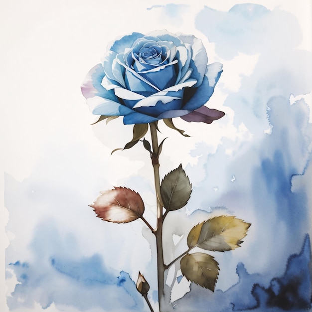 Blaue Rose, Blumenhintergrund, Aquarell, botanische Illustration, Frühlingssaison