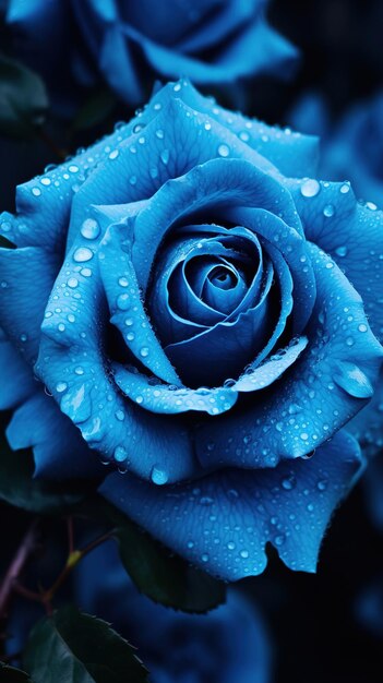 blaue Rose im Regen