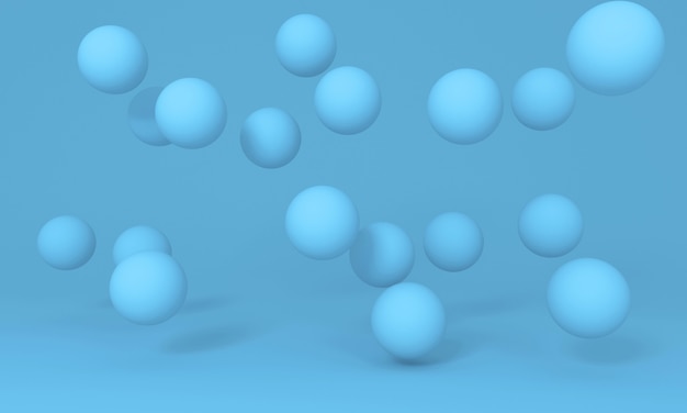 Blaue schwebende Kugeln auf Studiohintergrund. Minimales Konzept. 3D-Rendering