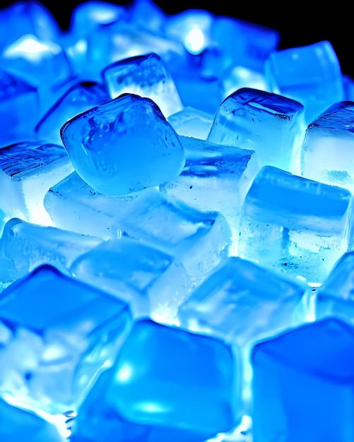 Blaue Strahlung leuchtende Eiswürfel