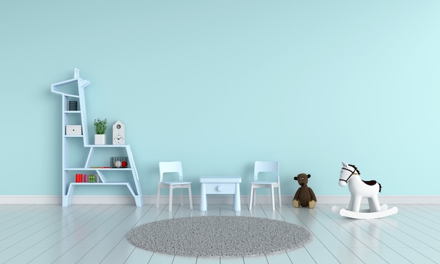Blaue Tabelle und Stuhl im Kinderraum für Modell
