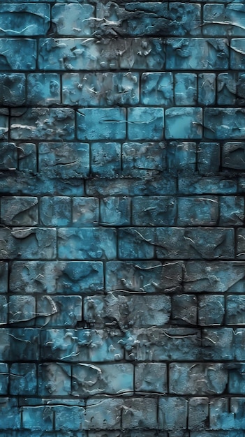 Blaue Tapete mit einer dunkelblauen Ziegelwand und dem Wort Feuer darauf