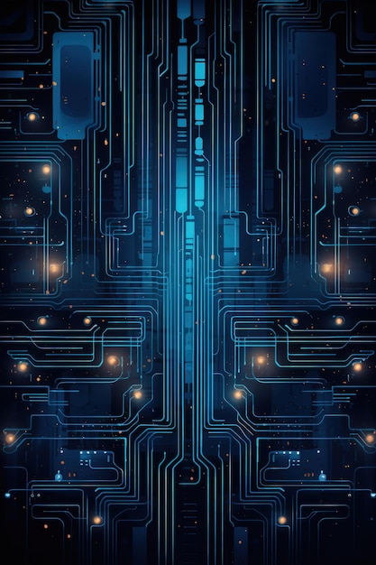 Blaue Technologie Leiterplatte auf dem dunklen Hintergrund Generative KI