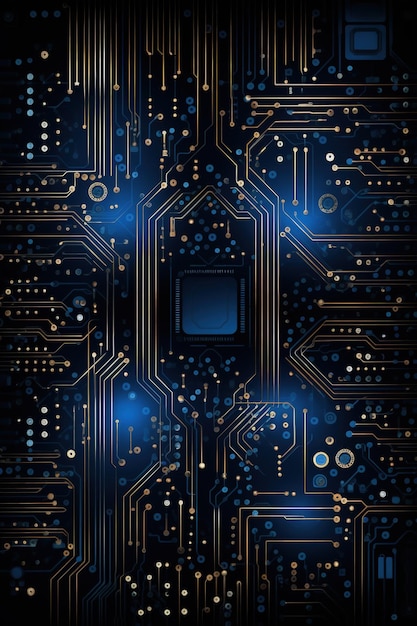 Blaue Technologieplatine auf dunklem Hintergrund Generative KI