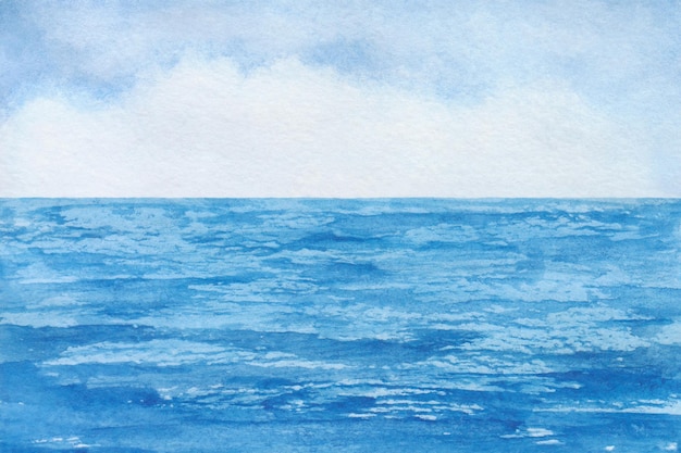 Blaue Textur Aquarelllandschaft mit Panoramablick auf Meer und Himmel