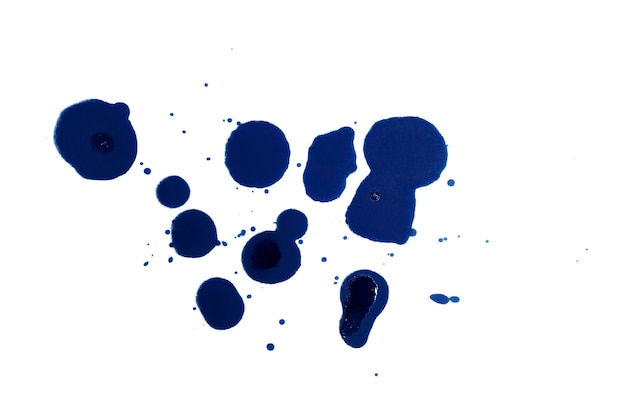 Blaue Tinte Stift und Tinte Futter auf weißem Hintergrund Tintenfleck Blaue Tinte Silhouette