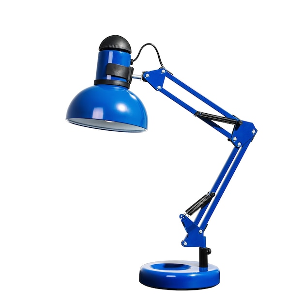 Blaue Tischlampe im klassischen Stil. Isoliertes Objekt auf weißem Hintergrund
