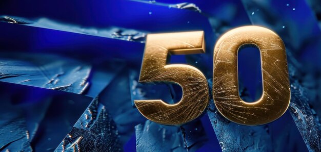 Blaue und goldene 50-jährige Geburtstagskarte mit der Nummer 50