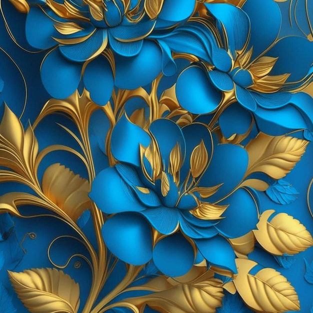 Blaue und goldene abstrakte Blumenillustration für Drucke, Wandkunstcover und Einladung