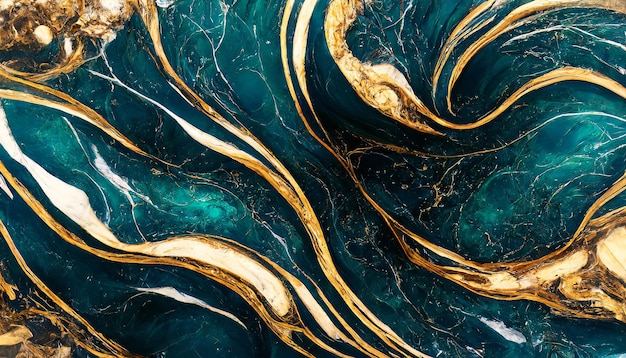 Foto blaue und goldene ölfarbe, die textur mischt abstrakte marmorstruktur gold und blauer farbhintergrund