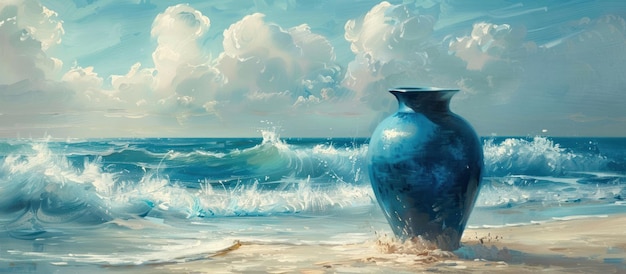 Blaue Vase am Strand