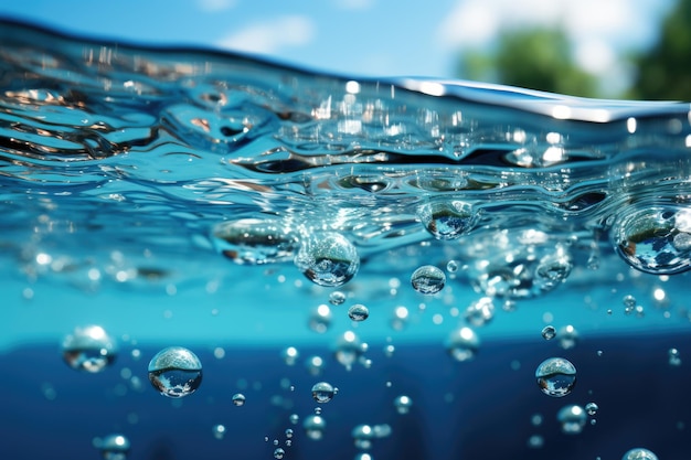 Foto blaue wasser- und luftblasen im pool auf weißem hintergrund mit platz für textgenerierende ia