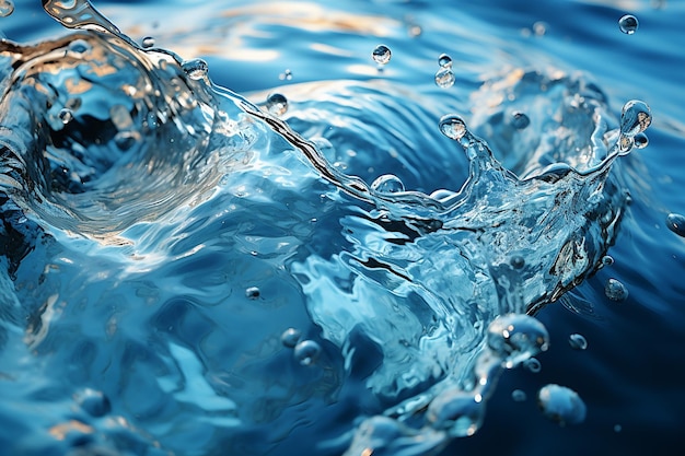 Foto blaue wasserwellen spritzen fließende formen und tropfen