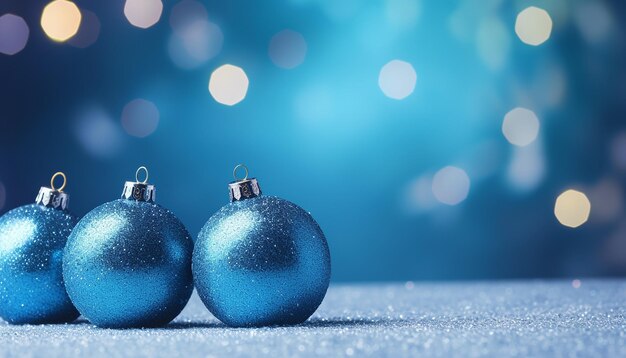Foto blaue weihnachtsbälle mit dekoration auf glänzendem hintergrund