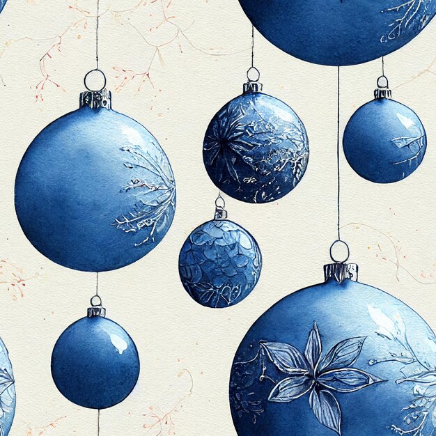 Blaue Weihnachtsdekorationen. Nahtloses Rückkehrmuster. Vintage-Motiv. Digitale Kunst