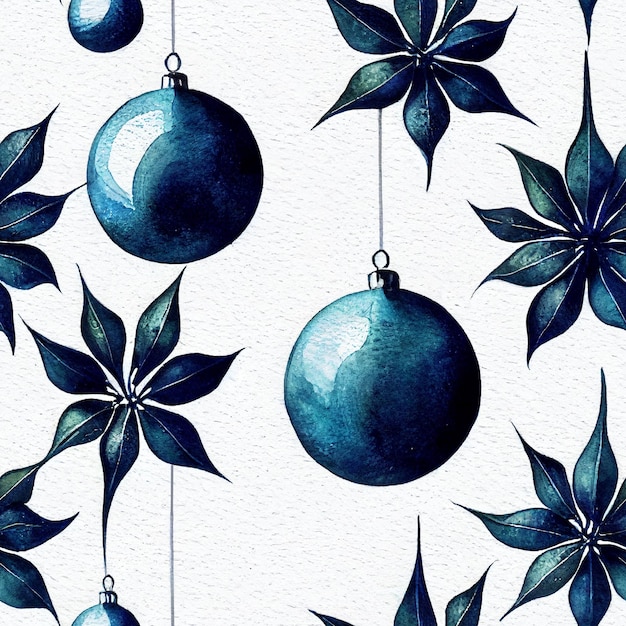 Blaue Weihnachtsdekorationen. Nahtloses Rückkehrmuster. Vintage-Motiv. Digitale Kunst