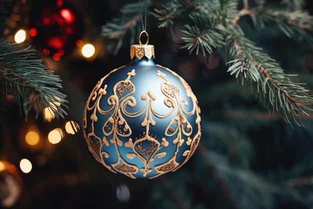 Blaue Weihnachtszwiebel und Ast