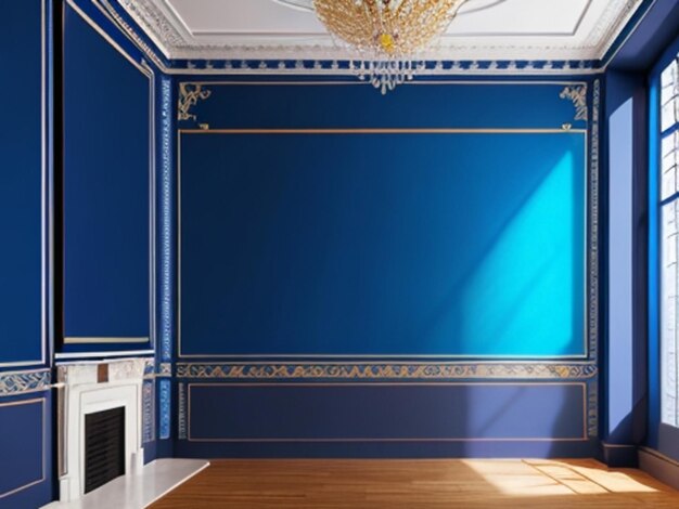 Foto blaue wohnzimmer blaue wand in leeren raum ai erzeugt