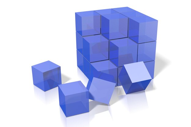 Blaue Würfel auf weißem Hintergrund 3D-Illustration