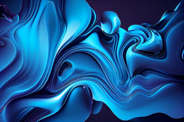 Blauer abstrakter flüssiger Wellenhintergrund fließende Flüssigkeit Generative KI