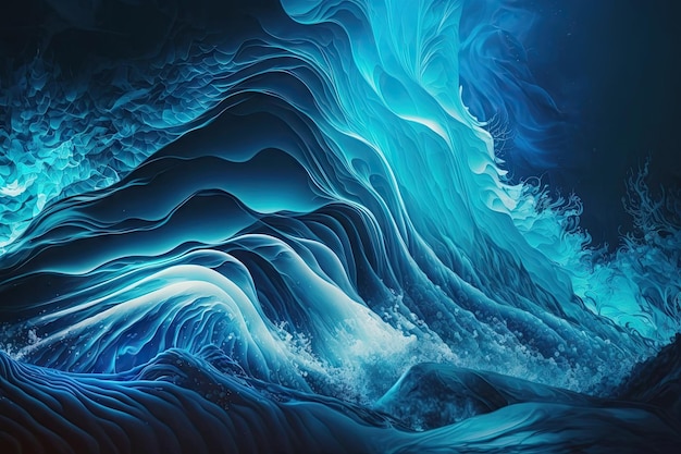 Blauer abstrakter flüssiger Wellenhintergrund mit weißem Licht, das von oben scheint, erstellt mit generativer KI