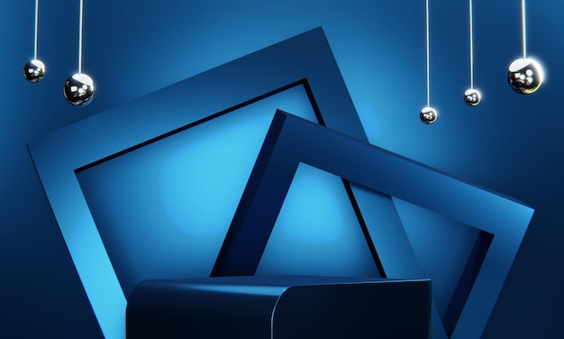 Blauer abstrakter geometrischer Hintergrund im japanischen Stil Podium blaues Konzept