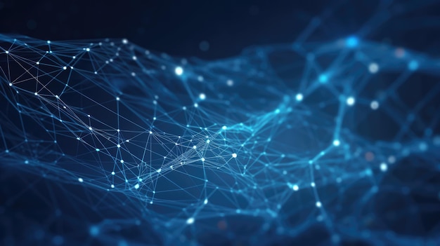 Blauer abstrakter Hintergrund mit einem Netzwerkgitter und Partikeln, die mit Generative AI AIG21 verbunden sind