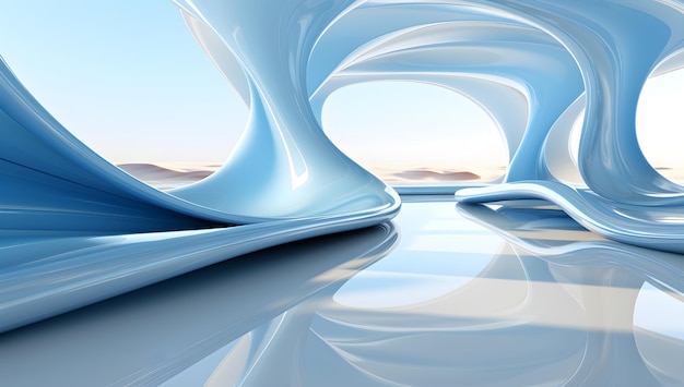 Blauer abstrakter Hintergrund mit langen Linien und Wellen