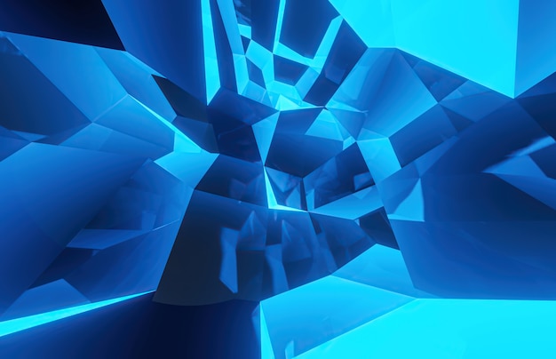Blauer abstrakter Hintergrund von kubischen Formationen mit metallischen Gesichtern. 3D-Rendering
