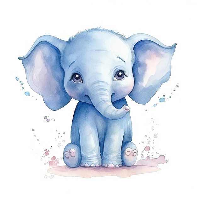 Blauer Aquarell-Elefant Illustration AI Generativ