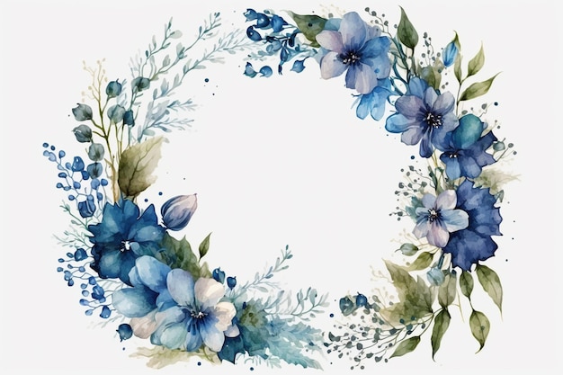 Blauer Aquarellblumenkreis-Rahmenhintergrund