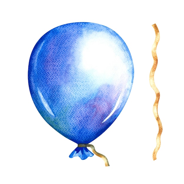 Blauer Ballon Handgemachte Aquarellillustration Isolate Für Grußkarten, Postkarten und Dekorationen