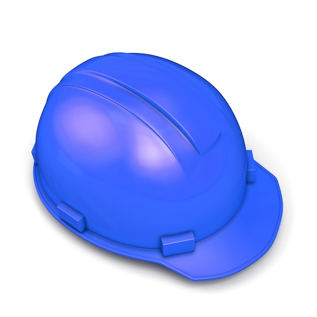 Blauer Bauhelm lokalisiert auf Weiß. 3D-Renderillustration.