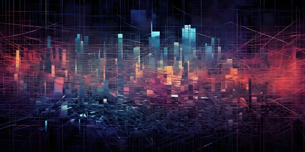 Blauer bis rosa abstrakter Hintergrund mit einem Netzwerk-Gitter und verbundenen Partikeln Technologie-Konzept