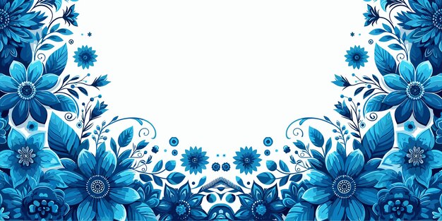 Blauer blumiger Hintergrund mit Blumen und Blättern Blumenrand Vektorillustration