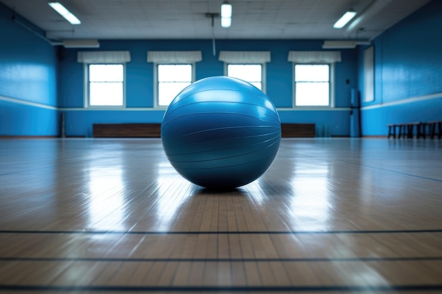 Blauer Bosu-Ball auf einem weißen Fitnessboden