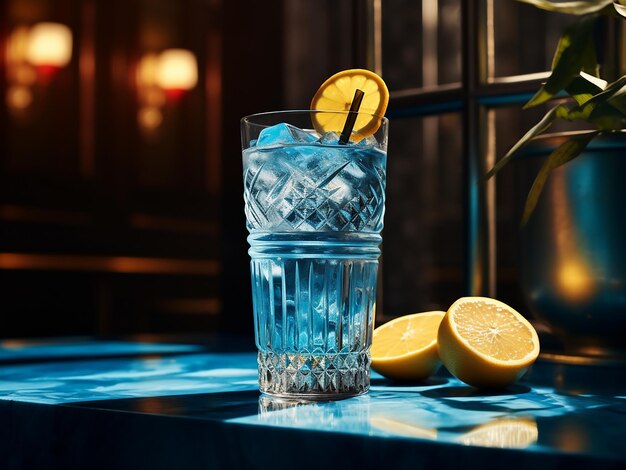 Blauer Cocktail in einem stilvollen Glas KI-Generation