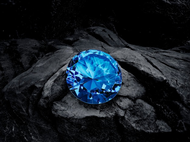Blauer Diamant auf schwarzem Kohlehintergrund