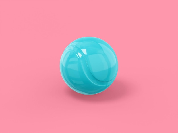 Blauer, einfarbiger Tennisball auf einem rosa monochromen Hintergrund Minimalistisches Designobjekt 3D-Rendering-Symbol ui ux-Oberflächenelement