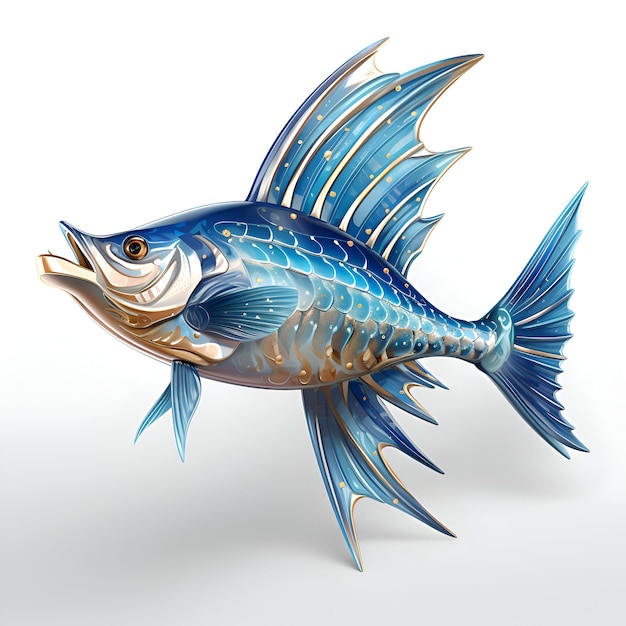 Blauer Fisch isoliert auf weißem Hintergrund 3D-Illustration Quadratbild