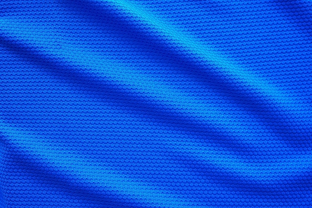 Blauer Fußballtrikot Kleidung Stoff Textur Sportbekleidung Hintergrund Nahaufnahme Draufsicht